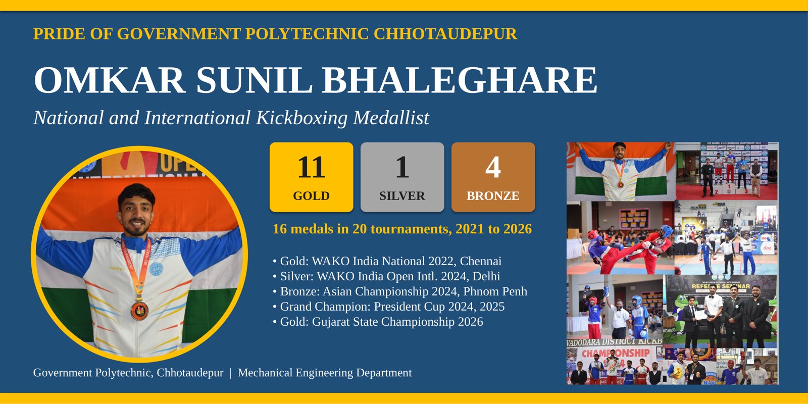 Omkar Sunil Bhaleghare, national and international kickboxing medallist